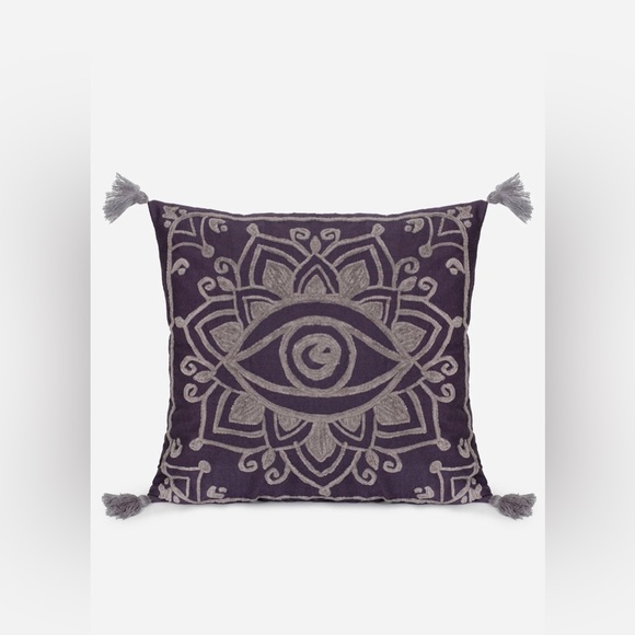 Disturbia Purple Gray Mandala Iris Rope Embroidery Throw Cushions | Set of 2 - Picture 2 of 4